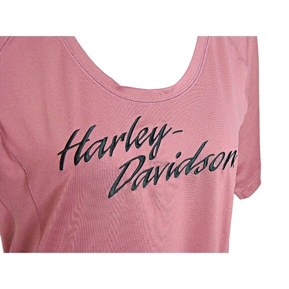 Harley Davidson Women Scoop Neck Rose Colored Shirt Ruched Sz XL Buddy Stubbs Az - Picture 3 of 11